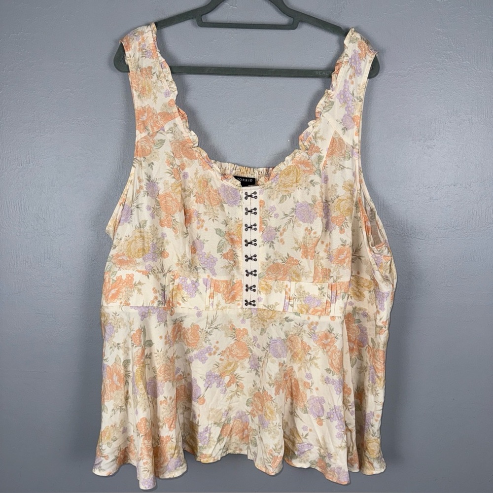 Torrid Babydoll Challis Corset Blouse Sz 4 Multicolor Sleeveless Floral Fairy